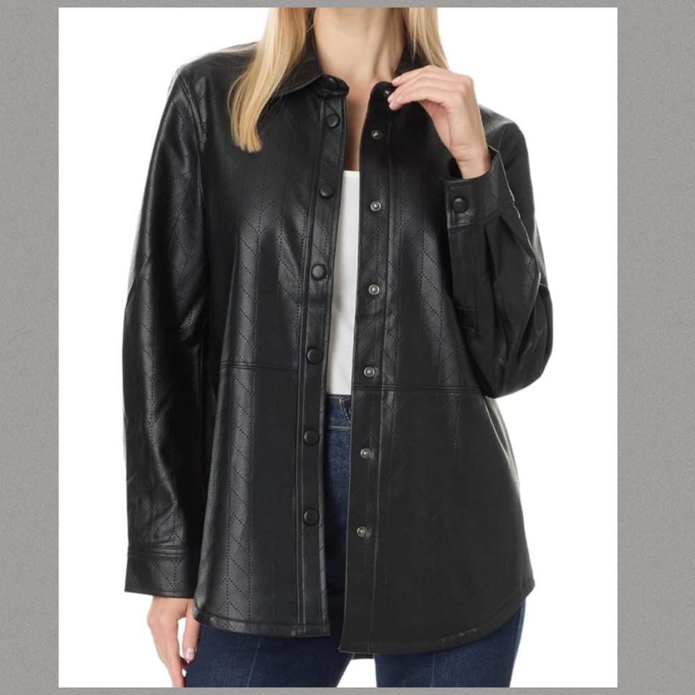 Liverpool Los Angeles Seamed Faux Leather Shacket NWT Black MEDIUM